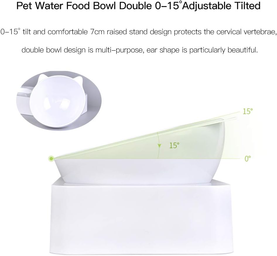 Marchul Cat Gravity Water and Food Bowls, Cat Dog Tilted Water and Food Bowl Set, White + Double, White - Image 4