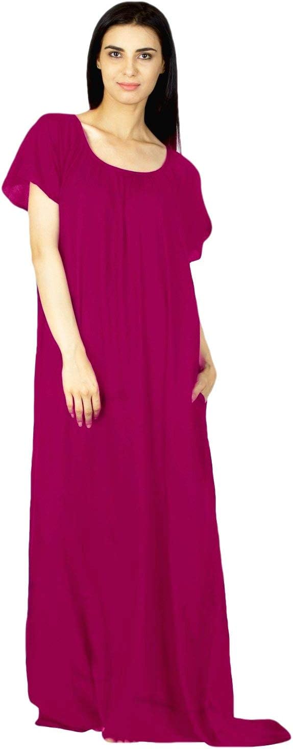 PATRORNA Antimicrobial Cotton Viscose Womens Pleated Loose Fit Shift Nighty/Night Gown (Fuchsia, Size S-10XL)