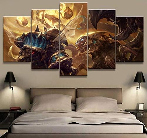 WLHZNB Prints on Canvas 5 Panels League Legends Skarner Rammus Game Hd Print Poster Living Room Wall Art Painting Home Decor (Size A) With Frames
