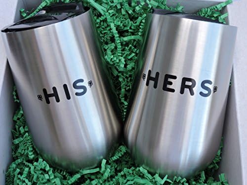Drinking Glasses Unbreakable With Lids by Laughing Leprechaun. Gift Set of Two 14 oz. Bar Glasses. HIS AND HERS Design. Insulated Stainless Steel For Steaming Hot or Frosty Cold Drinks.