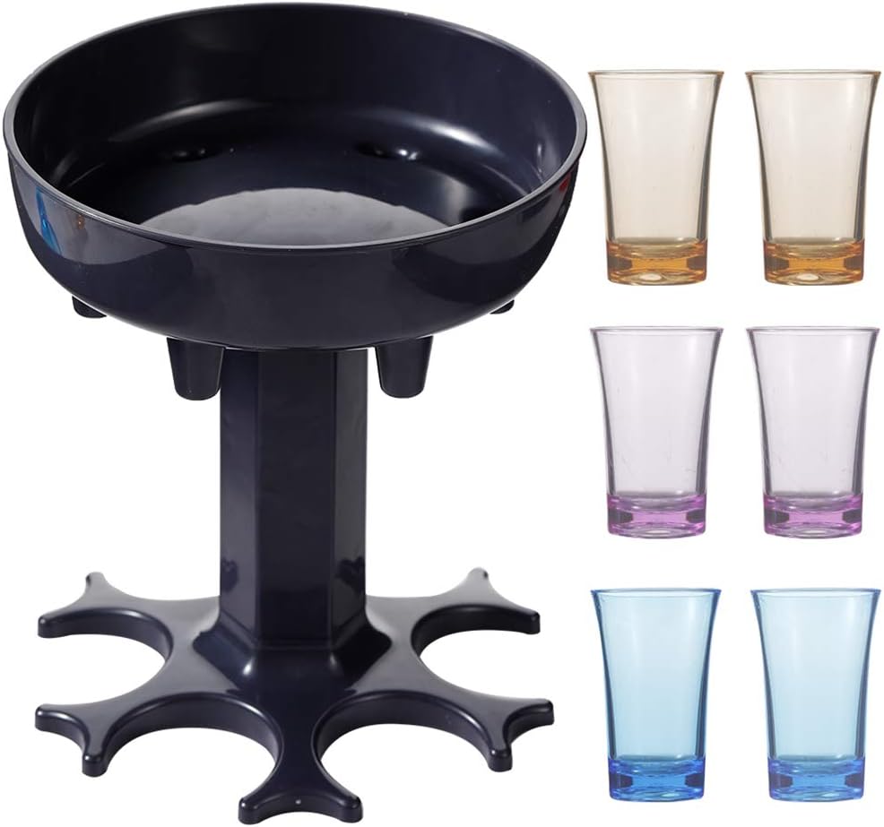 6 Shot Glass Dispenser and Holder-Shots Dispenser six Ways, Bar Shot Dispenser, Cocktail Dispenser, Dispenser with Sloga,Party Favors Wine Dispenser Holder(Gray with 6 glass)