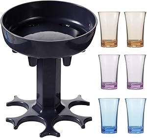 6 Shot Glass Dispenser and Holder-Shots Dispenser six Ways, Bar Shot Dispenser, Cocktail Dispenser, Dispenser with Sloga,Party Favors Wine Dispenser Holder(Gray with 6 glass)