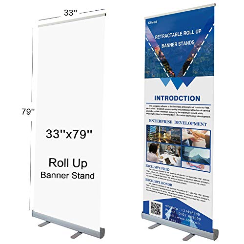 Klvied 33" x 79" Retractable Roll Up Banner Stand, Heavy Duty Aluminum Base, with Portable Carrying Bag for Trade Show Display, Exhibition Promotion