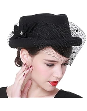 Women's Wool Church Dress Cloche Hat Plumy Felt Bucket Winter Hat