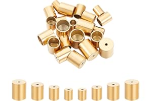 UNICRAFTALE About 24pcs 3/4/5/6mm Gold Column Cord End Metal End Caps Stainless Steel Cord Caps Leather Cord Ends Terminators End Tip Bead Caps for DIY Jewelry Making