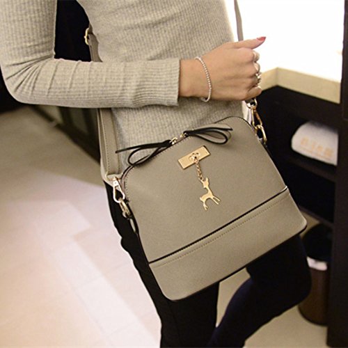 Voberry New Women Messenger Bags Vintage Small Shell Leather Handbag Casual Bag (Gray)