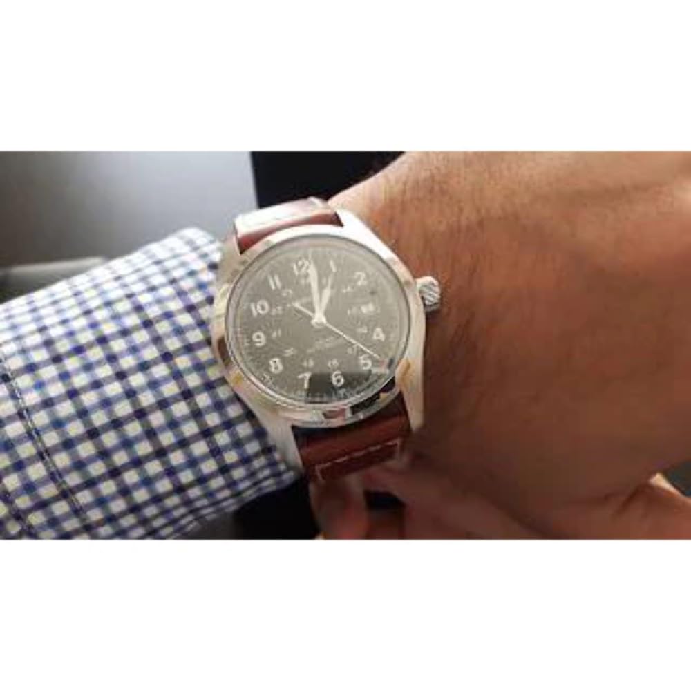 Hamilton Watch Khaki Field Auto | Swiss Made | 42mm Stainless Steel Case | Black Dial Analog Watch | Leather Strap (Model: H70555533)