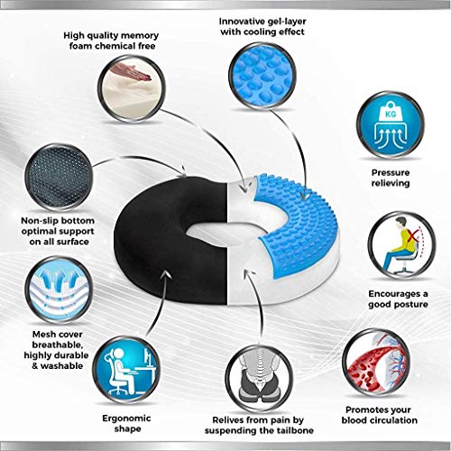 Donut Pillow Seat Cushion Orthopedic Design Tailbone & Coccyx Memory