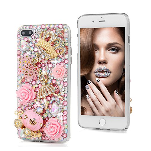 iPhone 7 Plus Case 5.5 inch - Mavis's Diary 3D Handmade Bling Rhinestone Diamonds Luxury Pumpkin Carriage Golden Crown Pink Flower Dancing Girl Shiny Heart [Full Edge Protection] Hard PC Cover - Thumbnail 6