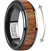 Corato Engraved Personalized Tungsten Fidget Spinner Rings for Men 8mm Black Wedding Band Koa Wood Inlay Custom Fidget Rings for Anxiety Released Comfort Fit Size 7-12