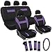 Oxgord 17pc Set Flat Cloth Mesh / Purple & Black Auto Seat Covers Set - Airbag Compatible - Front Low Back Buckets - 50/50 or 60/40 Rear Split Bench - 5 Head Rests - Universal Fit for Car, Truck, Suv, or Van - FREE Steering Wheel Cover