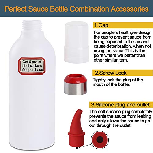 SUJUDE Plastic Squeeze Bottles for Sauces with Lids, Kitchen Squeeze Bottle for BBQ Sauce, Condiments, Salad Dressings and Ketchup, No BPA, FDA Approved, 16 Ouce Pack of 3