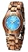 LEFTLY Women Wooden Watch Quartz Movement Lightweight Blue Face Analog Wrist Watches