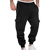 QOSOQ Men's Casual Cargo Sweatpants Fleece Lined Workout Joggers Athletic Drawstring Pants with Multi Pockets