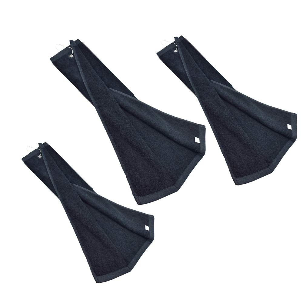 Hauni Golf Towel with Clip Grommet Cotton Terry-Cloth for Golf Bag (Black (3 pieces))
