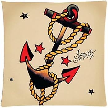 Astilnet Sailor Jerry Tattoo Print Sofa Home Decor Design Throw Pillow Case Cushion Covers Square 18 Inch