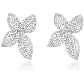 Luxury Flower Cubic Zirconia Crystal Statement Stud Earrings for Women Dainty 925 Sterling Silver Post Diamond Petal Flowers Huggie Studs Fashion Trendy Jewelry Wedding