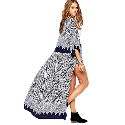 Women's Plus Size Floral Printing Loose Shawl Kimono Batwing Sleeve Thin Chiffon Cardigan Tops Cover ups Beachwear Swimsuit Smock Casual Beach Street Long Shirts, S~5XL (Blue, XL)
