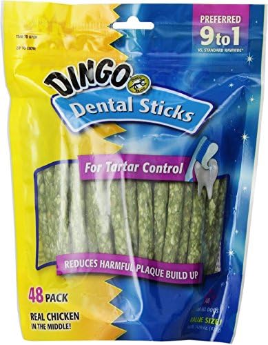 Dog Dental Sticks Treats Tartar Control Soft Chicken Rawhide from Dingo (48 Pack)