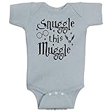 BeeGeeTees Snuggle This Muggle Harry Potter Wizard Romper Onesie (Newborn, Gray)