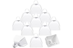 Therwen 12 Pack Metal Cow Bells Noise Makers with Handle 3 Inch Hand Percussion Cowbells Bulk Loud Call Bell for Sporting Events Cheering Football Games Team Spirit Weddings Party Noisemakers (White)