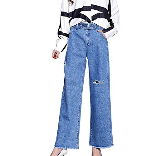 New Pantalones Vaqueros De Cintura Alta Para Mujeres Suelto Rectas