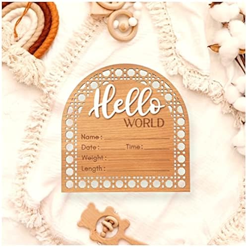 Baby Announcement Sign - Hello World Newborn Birth Stats Board With Pen, Butterfly Flower Wooden Keepsake For Nursery