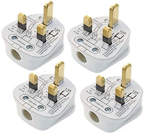 ShaniTech Pack of 4 UK 13A Mains Plug Fused 13A White