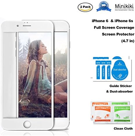 MiniKIKI iPhone 6/6s Screen Protector Glass, 2 Pack Tempered Glass Screen Protector for iPhone 6/6s, 3D Full Screen Coverage, Premium Tempered 9H Hardness, Anti-Fingerprint, Scratch Proof