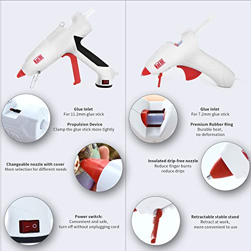 57-Piece Hot Glue Gun Kit, KeLDE UL Certified 100 Watts Large Full Size Glue Gun, Changeable Nozzle and Power Switch, Bonus 10 Watts Mini Glue Gun, Includes 2 pcs Extra Fine Tips, 50 pcs Glue Sticks - Thumbnail 3