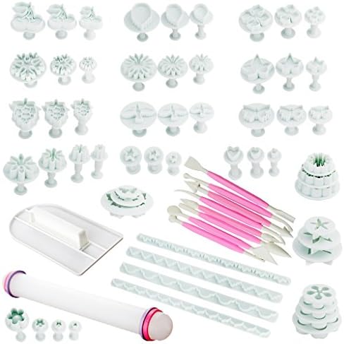 68-Piece Deluxe Cake Decorating Set,- DIY Cake Fondant&gumpaste Decorating Modeling Tools,Cookie Stamps,Rolling Pin,Fondant Tools
