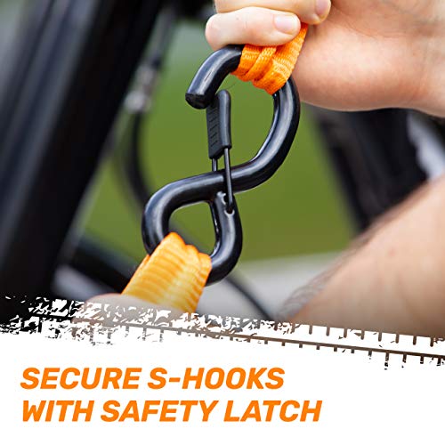Ratchet Straps by RoofPax (2-Pack) | Heavy Duty Motorcycle Tie downs Kit | 5,208 Break Strength | 1.6" x 8' Cargo Tiedowns For Heavy Loads | Padded Handles & Coated Chromoly | S Hooks w/ 2 Soft Loops