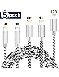 Sharllen iPhone Charger MFi Certified Lightning Cable [5Pack,3 3 6 6 10FT] Nylon Braided USB Charging & Syncing Cord iPhone Charger Compatible iPhone Xs MAX XR X 8 8P 7 7P 6 iPad iPod(Black&White)