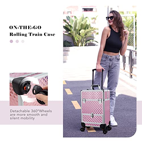 Rolling Makeup Case with Drawer Cosmetology Case on Wheels Makeup