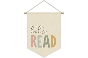 XYDEG Reading Corner Decor, Let's Read Sign Kids Room Wall Canvas Banner, Library Boho Classroom Bookshelf Hanging Pennant Flag, 15x11in