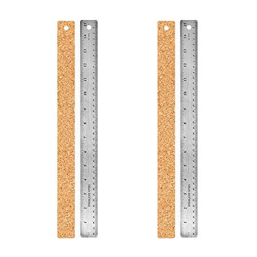 Stainless Steel Metal Ruler 2 Pack â€“ Set of 2 Flexible 15 Inch Office Rulers with Non Slip Cork Back Providing Optimal Precision (2 Pack)