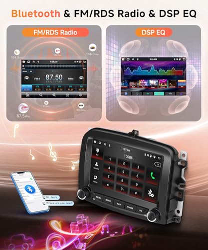 6G+128G 8 Core Wireless Carplay Android 15 Car Radio for Fiat 500L 2013-2019 7 Inch Touchscreen Car Radio with Android Car GPS Navi WiFi Mirror Link Bluetooth FM/RDS/DSP/SWC Rear Camera