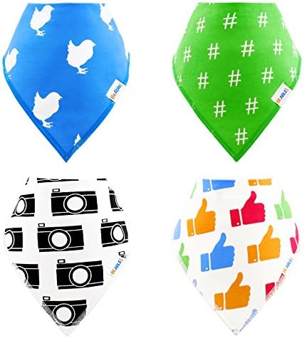 Baby Bibs 4-Pack All Purpose Bib Bandana Gift Set, Drooling & Teething | Absorbent Organic Cotton | Adjustable Snaps | Stylish & Original Designs | 4-Pack Set by BeAble Kids"Social Baby"