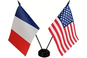 Zigvert USA American & France Desk Flag, American & French Table Flagx, Flags For Room, 8 x 5 Inches USA & France Deluxe Desk Flag Set
