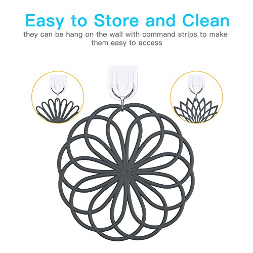 IPHOX 3 Set Silicone Multi-Use Intricately Carved Trivet Mat for kitchen mats, table mats, bowl mats, dish mats and pitcher coasters - Insulated Flexible Durable Non Slip Coasters Hot Pads (Gray)