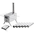 MC TOMOUNT Tent Stove Portable Wood Burning Stove 304 Stainless Steel for Camping Hunting 6feet Pipes Included