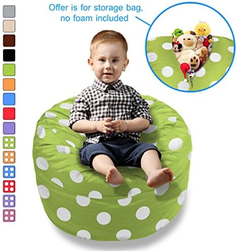 BeanBob Stuffed Animal Bean Bag - Kids Stuffed Animal Storage Bag Chair - Pouf Ottoman for Toy Storage 2ft Green w/Polka Dots