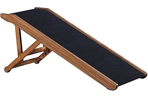 beeNbkks Pet Ramp for Small Dogs Cats, Foldable Wooden Dog Ramp with Safe Landing Platform and Non-Slip Traction Rubber Mat, 4 Adjustable Heights, for Elderly Injured Pet to Reach Couch Sofa High Bed