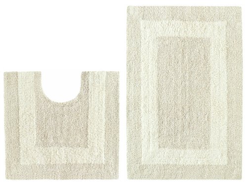 Cotton Craft - 2 Piece Reversible Bath Rug Set - Ivory - 100% Pure Cotton and absorbent - Super Soft and Plush - Hand Tufted Heavy Weight Durable Construction - Larger Rug is 21x32 Oblong and Second rug is Contour 21x20 - This is a fully reversible double plush rug with absorbent pile on both sides - use of Non-Skid back is strongly recommended - Easy care machine wash