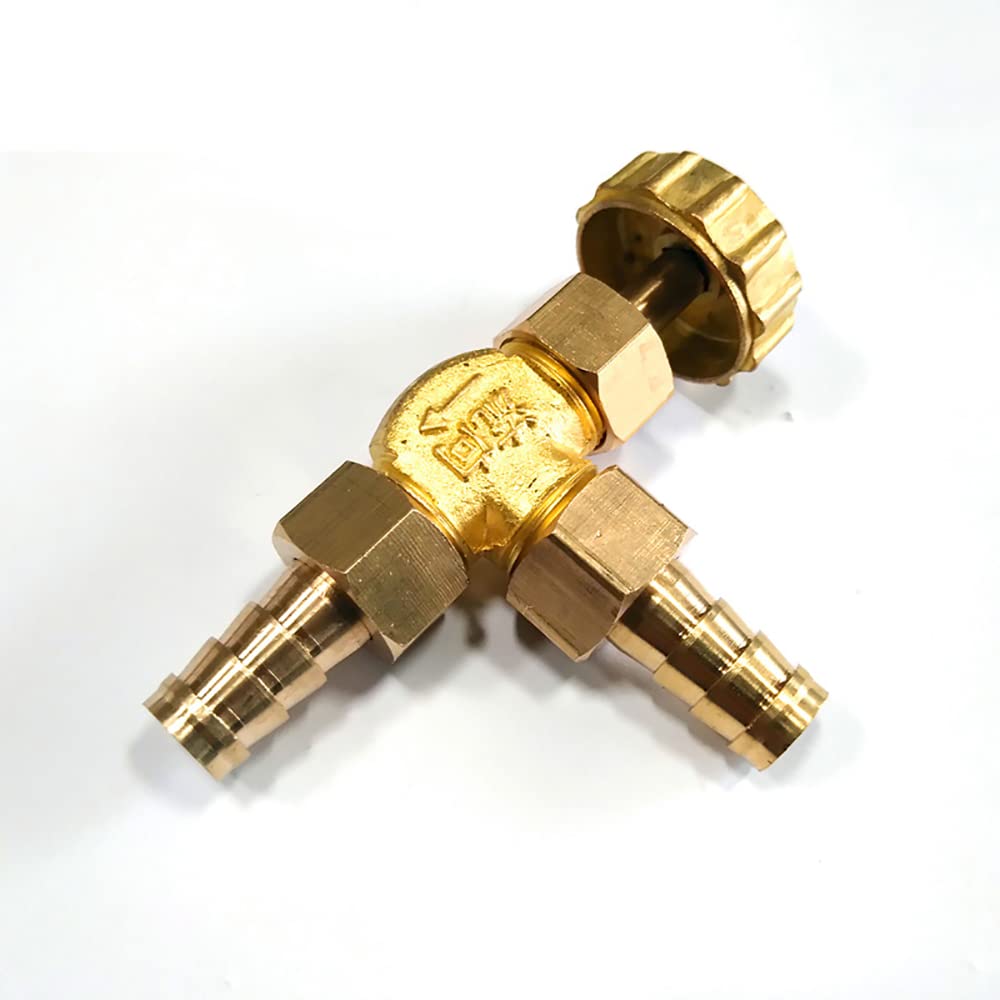 1/4" Brass Needle Valve Propane Butane Gas Adjuster Barbed Spigots 1 Mpa Elbow Control Needle Valve Replacement for Water Gas Two Way Flowing (Angle Adjust Valve,DN Ф8mm)