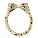 Heirloom Finds Pave Crystal Double Panther Jaguar Baroque Bangle Bracelet Gold Tone
