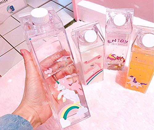 Unicorn Water Bottle - Zero Waste Water Bottle - Milk Box Plastic - Milk Bottles - Juice Bottle - BPA Free Environment Friendly Material 500ml + 2 Cute Unicorn Rings (Style 3)