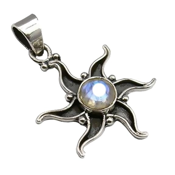 Unique exklusiver Jugendstil Ketten Anhänger echter Mondstein Stern eingefasst in 925 Sterling Silber 3.2 Karat Juweliers- Qu