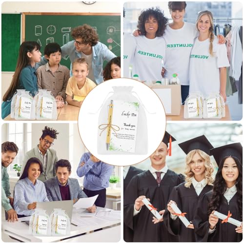 OFFCUP 15 Set Inspirational Pens, Bamboo Pen with Organza Bag Thank You Cards and Jute Twine, Appreciation Gifts for Teachers Staff Employees Colleagues