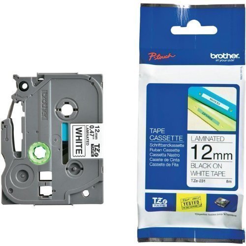TZFX231 Marking Tape for Brother P-Touch Black on White, 12 mm Wide 8 m Long, TZ-FX231, TZe-FX231, TZeFX231